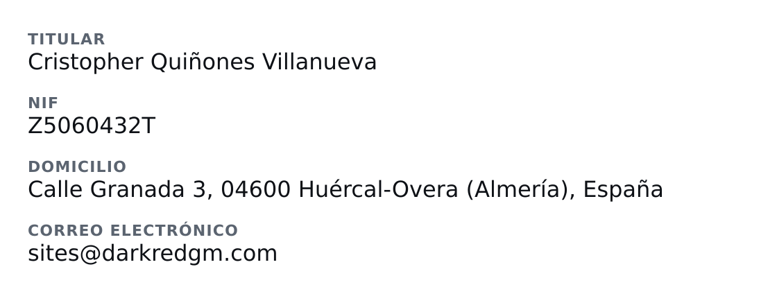 Datos identificativos del titular: nombre y apellidos, NIF, domicilio y correo electrónico.